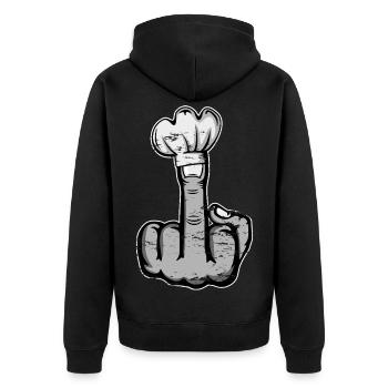 Mittelfinger Stinkefinger Kochmütze Design - Unisex Premium Bio Zip Hoodie - Schwarz - Hinten - Nico (187cm)