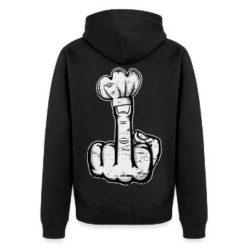 Mittelfinger Stinkefinger Kochmütze Design - Unisex Premium Bio Zip Hoodie - Schwarz - Hinten - Nico (187cm)