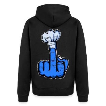 Mittelfinger Stinkefinger Kochmütze Design Blau - Unisex Premium Bio Zip Hoodie - Schwarz - Hinten - Nico (187cm)