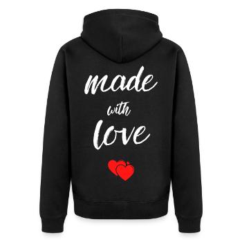 Made with Love Hearts - Unisex Premium Organic Zip Hoodie - black - Back - Nico (187cm)