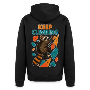 Bouldering Raccoon Keep Climbing Motivation - Unisex Premium Organic Zip Hoodie - black - Back - Nico (187cm)
