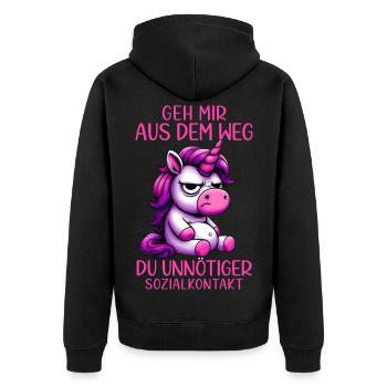 Get out of my way, you unnecessary social contact - Unisex Premium Organic Zip Hoodie - black - Back - Nico (187cm)