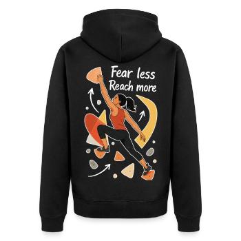 Motivation pour le bloc – Moins de peur. Atteindre plus de portes. - Veste à capuche bio Premium Unisexe - noir - Dos - Nico (187cm)