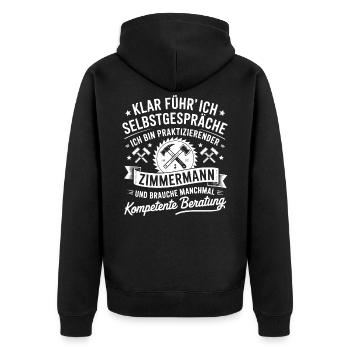 Zimmermann Zimmerer Zimmerleute - Unisex Premium Bio Zip Hoodie - Schwarz - Hinten - Nico (187cm)