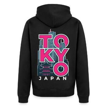 Tokyo Japon Skyline Rétro - Veste à capuche bio Premium Unisexe - noir - Dos - Nico (187cm)