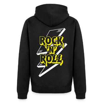 Rock 'n' Roll Lightning Bolt 3D-Logo - Unisex Premium Bio Zip Hoodie - Schwarz - Hinten - Nico (187cm)