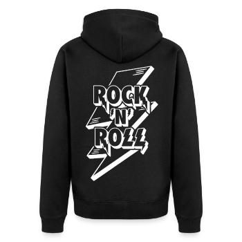 Rock 'n' Roll Lightning Bolt 3D-Logo - Unisex Premium Bio Zip Hoodie - Schwarz - Hinten - Nico (187cm)