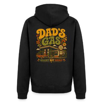 Papa Gaz – Stiller, aber furchteinflößender Jahrgang - Unisex Premium Bio Zip Hoodie - Schwarz - Hinten - Nico (187cm)