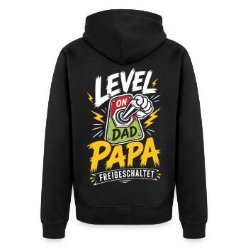 Level Vater freigeschaltet - Unisex Premium Bio Zip Hoodie - Schwarz - Hinten - Nico (187cm)