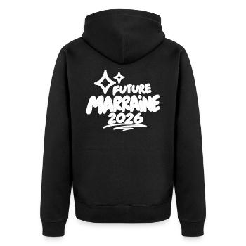 Zukünftiger Patron 2026 - Unisex Premium Bio Zip Hoodie - Schwarz - Hinten - Nico (187cm)