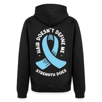 Stärke statt Haare - Selbstbewusste Botschaft - Unisex Premium Bio Zip Hoodie - Schwarz - Hinten - Nico (187cm)
