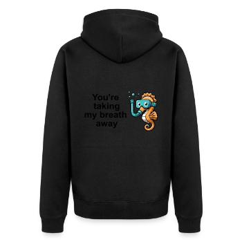 Hippocampe - Tu me coupes le souffle - Veste à capuche bio Premium Unisexe - noir - Dos - Nico (187cm)