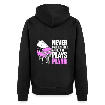 Unterschätze niemals ein Mädchen, das Piano Musicia spielt - Unisex Premium Bio Zip Hoodie - Schwarz - Hinten - Nico (187cm)