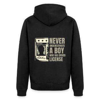 Ne sous-estimez jamais un garçon qui a un permis de conduire - Veste à capuche bio Premium Unisexe - noir - Dos - Nico (187cm)