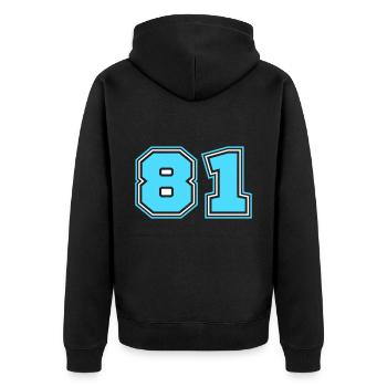 81 Zahl nummer - Unisex Premium Bio Zip Hoodie - Schwarz - Hinten - Nico (187cm)