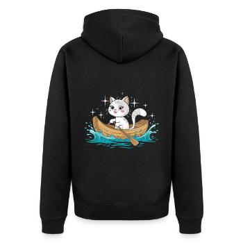 A Cat Boating Paddle Boat - Unisex Premium Organic Zip Hoodie - black - Back - Nico (187cm)