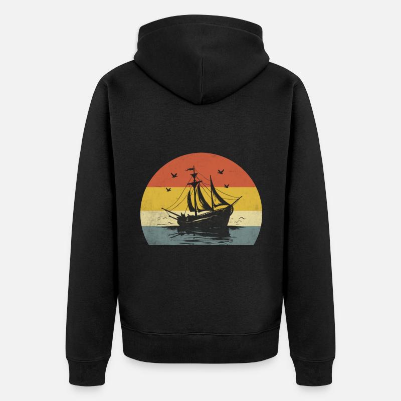 Retro Bootfahren Paddelboot - Unisex Premium Bio Zip Hoodie - Schwarz