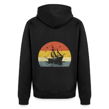 Retro Boating Paddle Boat - Unisex Premium Organic Zip Hoodie - black - Back - Nico (187cm)