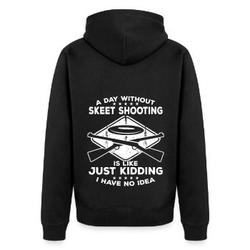 Skeet Schütze | Wurfscheibenschießen Geschenkideen - Unisex Premium Bio Zip Hoodie - Schwarz - Hinten - Nico (187cm)