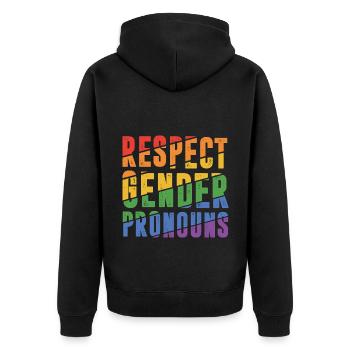 Respect Gender Pronouns Bisexual Rainbow Proud Gay - Unisex Premium Bio Zip Hoodie - Schwarz - Hinten - Nico (187cm)
