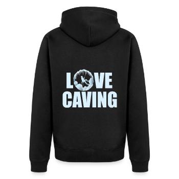 Love Caving - Speläologie Höhlenforschung Speleo Caver - Unisex Premium Bio Zip Hoodie - Schwarz - Hinten - Nico (187cm)