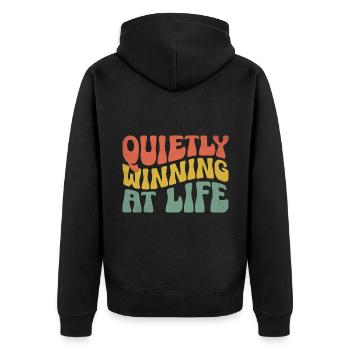 Quietly Winning At Life Sayings For Introverts - Unisex Premium Organic Zip Hoodie - black - Back - Nico (187cm)