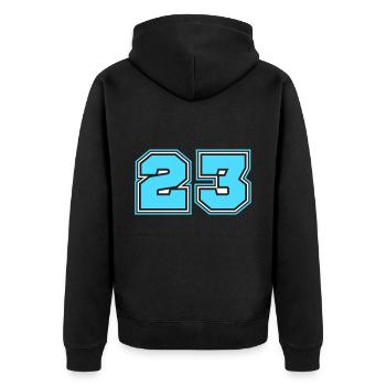 23 Zahl nummer - Unisex Premium Bio Zip Hoodie - Schwarz - Hinten - Nico (187cm)
