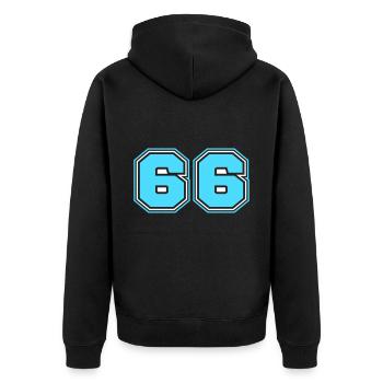 66 Zahl nummer - Unisex Premium Bio Zip Hoodie - Schwarz - Hinten - Nico (187cm)