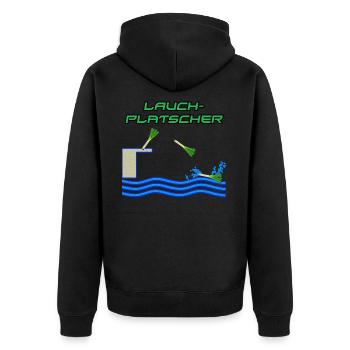 Lauchplatscher - Lustiges Wortspiel - Unisex Premium Bio Zip Hoodie - Schwarz - Hinten - Nico (187cm)