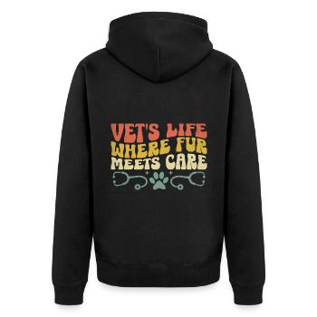 Tierarztleben, wo Fell auf Fürsorge trifft Vielseitiger - Unisex Premium Bio Zip Hoodie - Schwarz - Hinten - Nico (187cm)