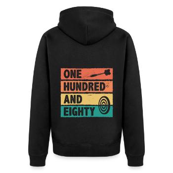Retro Graphic Dart Player Darts Dartboard Bullseye - Unisex Premium Organic Zip Hoodie - black - Back - Nico (187cm)