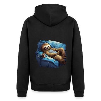 Entspanntes Faultier - Lustiges Faultier auf dem S - Unisex Premium Bio Zip Hoodie - Schwarz - Hinten - Nico (187cm)