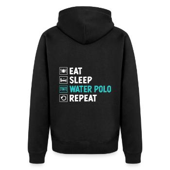 Essen Schlaf Wasserball Wiederholung Aquatic Polo Spieler - Unisex Premium Bio Zip Hoodie - Schwarz - Hinten - Nico (187cm)