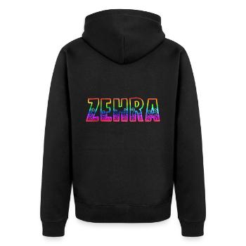 zehra rs regenbogen - Unisex Premium Bio Zip Hoodie - Schwarz - Hinten - Nico (187cm)