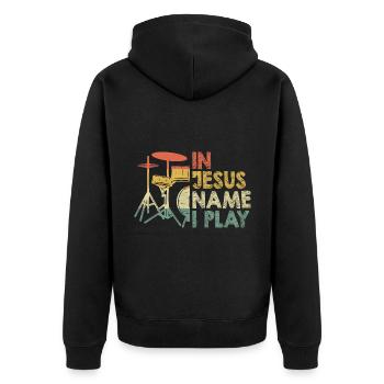 In Jesus Name I Play Drummer Christian Catholic Dr - Unisex Premium Organic Zip Hoodie - black - Back - Nico (187cm)