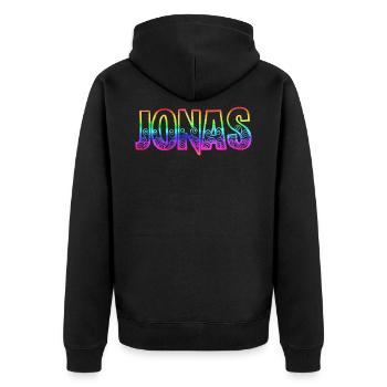 jonas rs regenbogen - Unisex Premium Bio Zip Hoodie - Schwarz - Hinten - Nico (187cm)