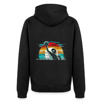 Retro Wasserball Spieler Aquatic Polo Sport - Unisex Premium Bio Zip Hoodie - Schwarz - Hinten - Nico (187cm)