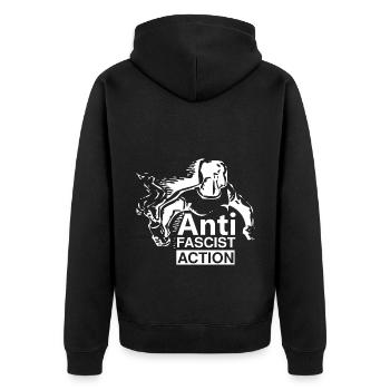 Anti-Fascist Action, AFA I Antifa UK - Unisex Premium Bio Zip Hoodie - Schwarz - Hinten - Nico (187cm)
