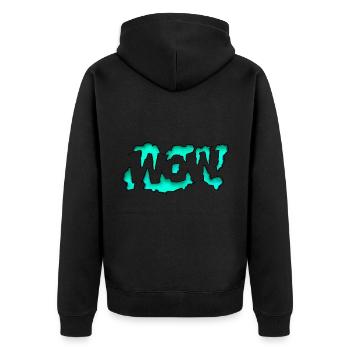 Graffity Text Art Wow! - Unisex Premium Bio Zip Hoodie - Schwarz - Hinten - Nico (187cm)