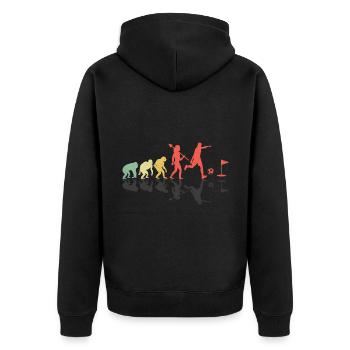 Footgolf Evolution Foot Golf spielende Footgolfer F - Unisex Premium Bio Zip Hoodie - Schwarz - Hinten - Nico (187cm)