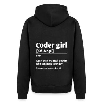 Coder Girl Definition Noun Software Developer Prog - Unisex Premium Bio Zip Hoodie - Schwarz - Hinten - Nico (187cm)