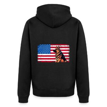 Amerikanische Flagge Deutscher Schäferhund Patriot America GSD - Unisex Premium Bio Zip Hoodie - Schwarz - Hinten - Nico (187cm)