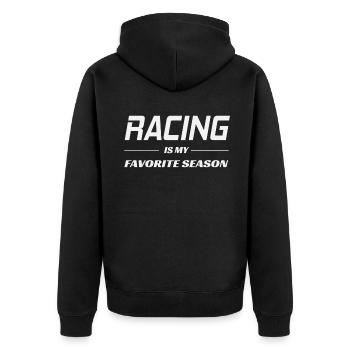 Autorennen - Unisex Premium Bio Zip Hoodie - Schwarz - Hinten - Nico (187cm)