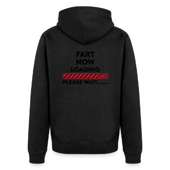 Fart now loading... Please wait Lustiger Spruch - Unisex Premium Bio Zip Hoodie - Schwarz - Hinten - Nico (187cm)