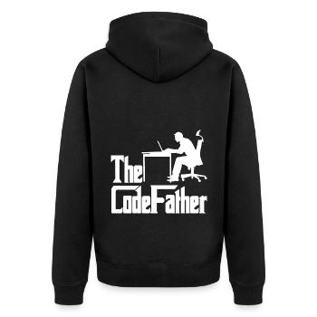 The Codefather Programmer Coder Developer Software - Unisex Premium Bio Zip Hoodie - Schwarz - Hinten - Nico (187cm)