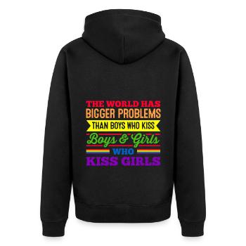 The World Has Bigger Problems Than Boys Who Kiss B - Unisex Premium Bio Zip Hoodie - Schwarz - Hinten - Nico (187cm)