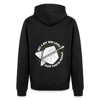 Just A Boy Who Loves Sharp Pointed Missiles Dart P - Unisex Premium Organic Zip Hoodie - black - Back - Nico (187cm)