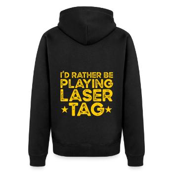 I'd Rather Be Playing Laser Tag Lasergame Lasertag - Unisex Premium Bio Zip Hoodie - Schwarz - Hinten - Nico (187cm)