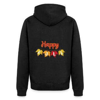 Happy Fall - Herbstlaub - Unisex Premium Bio Zip Hoodie - Schwarz - Hinten - Nico (187cm)