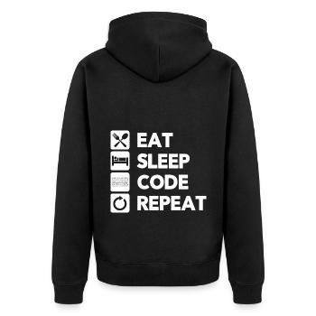 Eat Sleep Code Repeat Coder Programmer Software De - Unisex Premium Bio Zip Hoodie - Schwarz - Hinten - Nico (187cm)